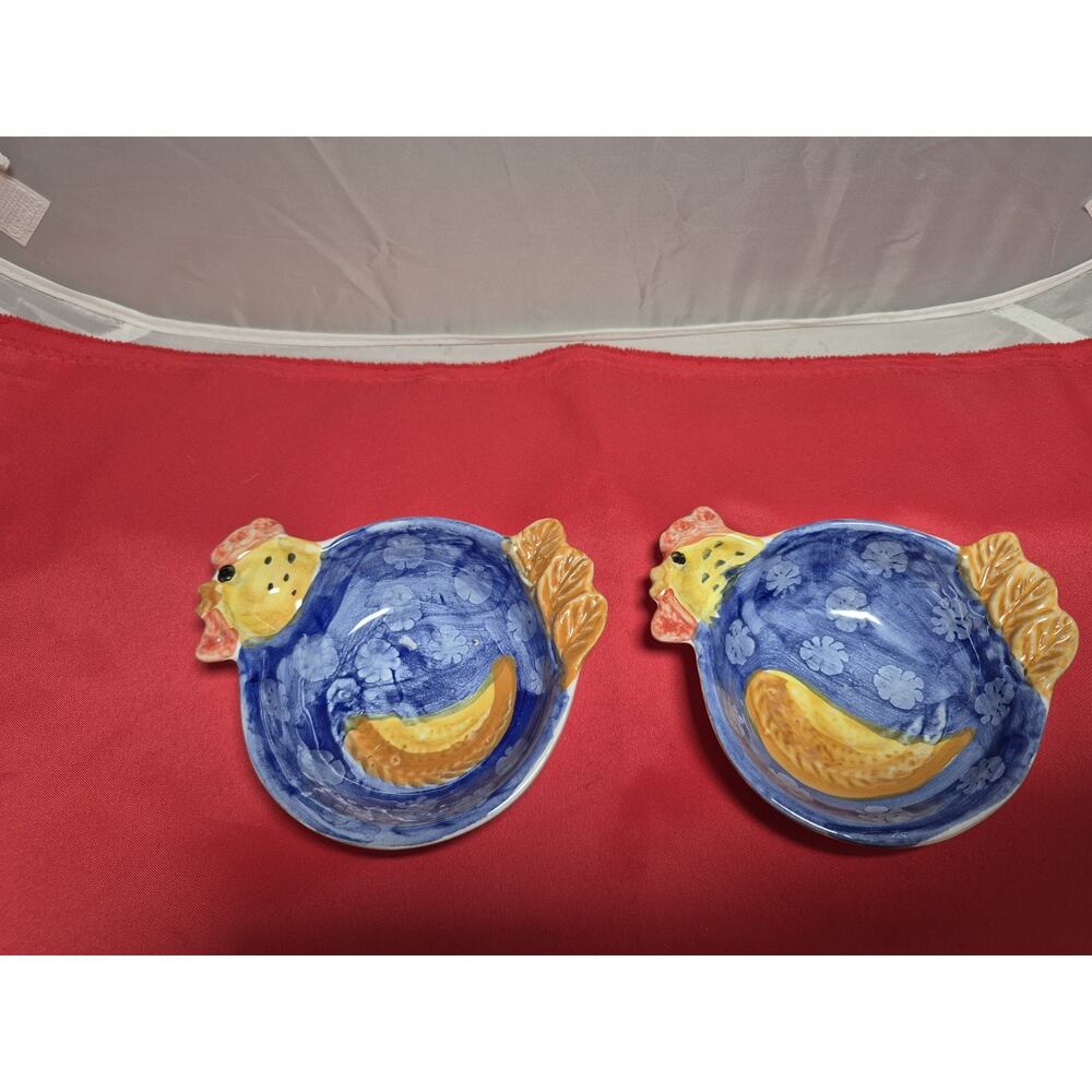 💥 Vintage ITALY Hand Painted Ceramic Chicken Shape Small Bowls FARMHOUSE A3